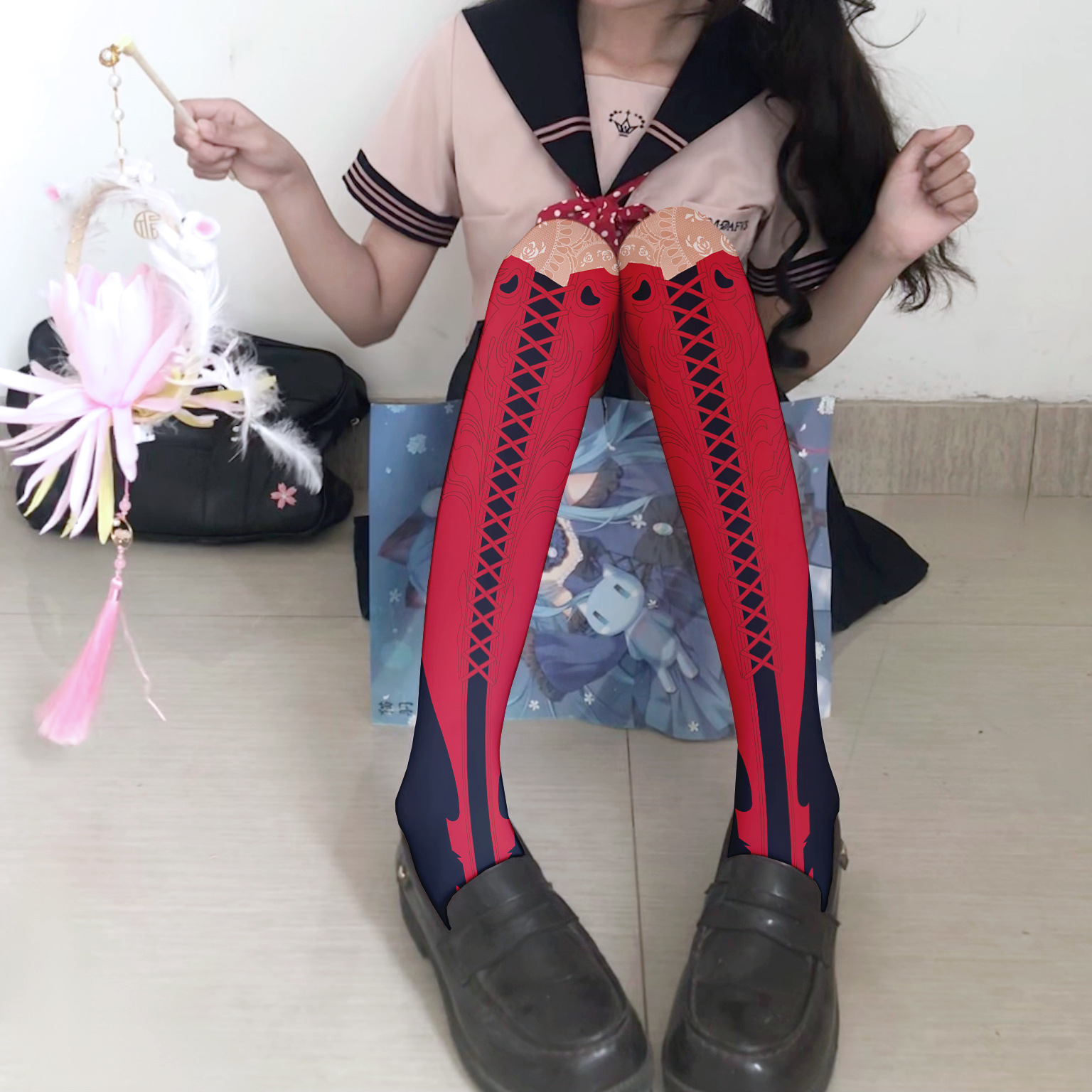 Cute Pattern Tights Over-Knee Socks with Geometric Design